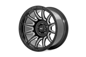 Wheel - Rough Country - 90 Series, Single-Piece, Multi-Spoke - Gloss Black w/machined spokes